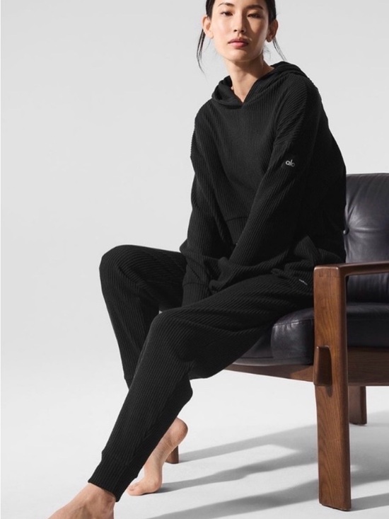 ALO Yoga Sweaters - Alo Muse Ribbed Knit Black Hoodie & Jogger Set